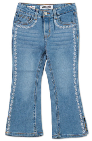Thumbnail 1: Vigoss Little Girls 5 Pocket Embroidered Flare Leg Jeans 