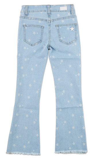 Thumbnail 2: Celebrity Ace Girls 5 Pocket Star Print Frayed Hem Flare Leg Jeans 