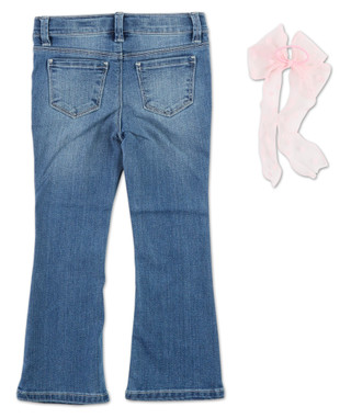 Thumbnail 2: Squeeze Little Girls Embroidered & Sequined Cat Jeans with Hair Bow 