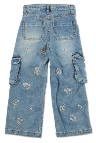 Thumbnail 2: Vigoss Little Girls 6 Pocket Embroidered Wide Leg Cargo Jeans 