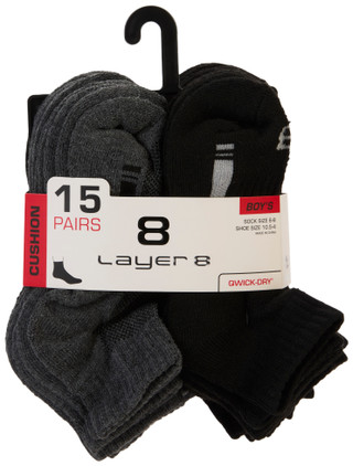 Thumbnail 1: Layer 8 Boys 15 Pk Cushion Qwick-Dry Socks 