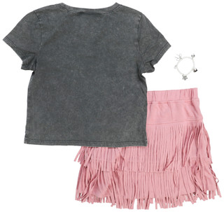 Thumbnail 2: Tween Diva Big Girl's 2 Pc Butterfly Tee & Fringe Skirt Set 