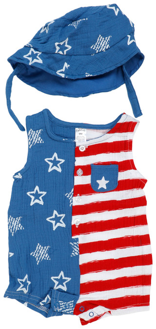 Thumbnail 1: Baby Essentials Baby Boys Romper & Sun Hat Set 