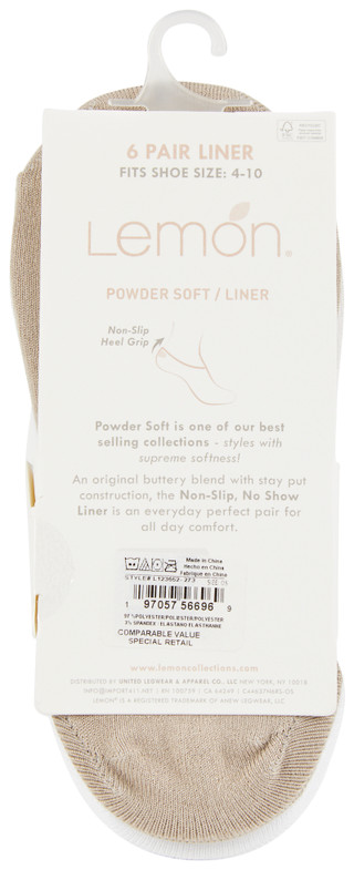 Thumbnail 3: LEMON Women's 6 Pk Powder Soft Liners w/ Non-Slip Heel Grip 