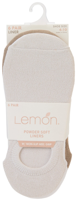 Thumbnail 1: LEMON Women's 6 Pk Powder Soft Liners w/ Non-Slip Heel Grip 