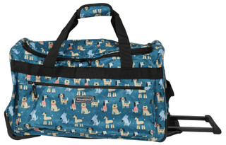 Thumbnail 1: Traveland 26 in Dog Print Multi-Pocket Rolling Duffel Bag 