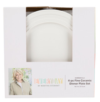 Thumbnail 1: MARTHA STEWART EVERYDAY 4 Pk Fine Ceramic Dinner Plate Set 