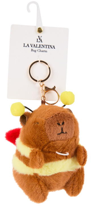 Thumbnail 1: La Valentina Bee Capybara Fuzzy Buzzing Bag Charm with Pull Cord 