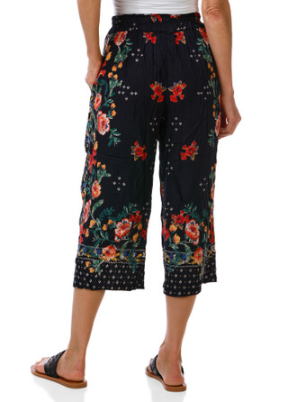 Thumbnail 2: Nostalgia Women's Floral Wide Leg Crop Pants with Decorative Tie  