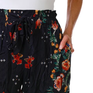 Thumbnail 3: Nostalgia Women's Floral Wide Leg Crop Pants with Decorative Tie  