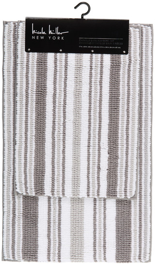Thumbnail 1: Nicole Miller 2 Pc Striped Chenille Bath Mat Set 