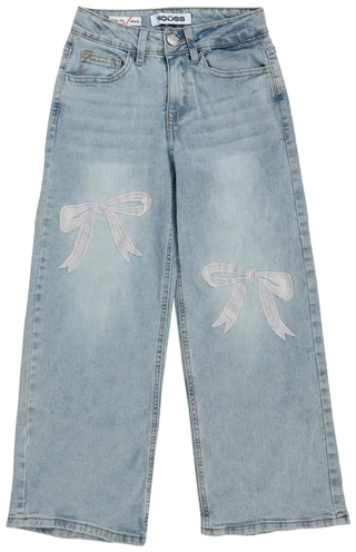 Thumbnail 1: Vigoss Big Girls Embroidered Wide Bow Denim Jeans 