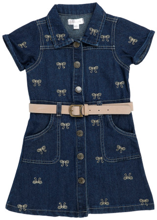 Thumbnail 1: Nannette Little Girls Short Sleeve Belted Denim Dress 