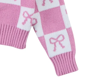 Thumbnail 4: Btween Little Girls Long Sleeve Pink Bow Checkered Sweater 