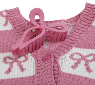 Thumbnail 5: Btween Little Girls Long Sleeve Pink Bow Checkered Sweater 