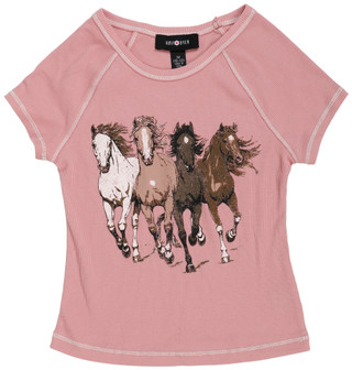 Thumbnail 1: Amy Byer Big Girls Short Sleeve Ribbed Horses Tee 