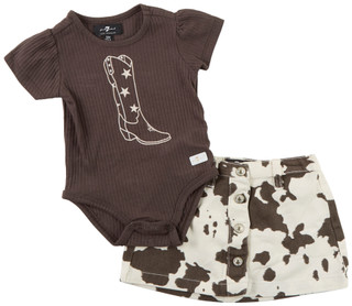 Thumbnail 1: 7 FOR ALL MANKIND Baby Girls 2 Pc Cow Print Denim Skort Set 