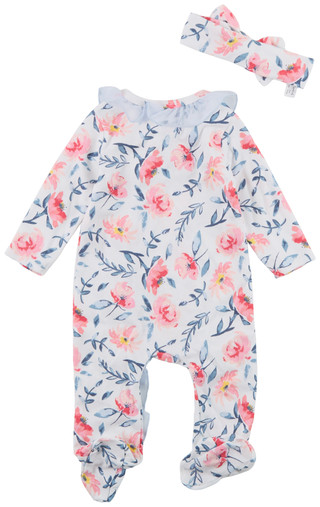 Thumbnail 2: Baby Essentials Baby Girl 2 Pc Footie Pajamas & Hat Set 