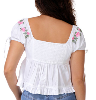 Thumbnail 2: JAPNA Juniors Short Sleeve Embroidered Floral Peasant Top 