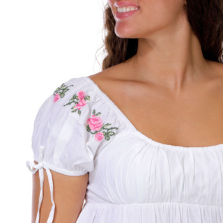 Thumbnail 3: JAPNA Juniors Short Sleeve Embroidered Floral Peasant Top 