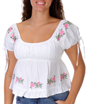 Thumbnail 1: JAPNA Juniors Short Sleeve Embroidered Floral Peasant Top 