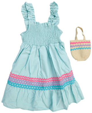 Thumbnail 1: Btween Big Girl 2 Pc Sleeveless Poplin Smocked Dress & Bag 
