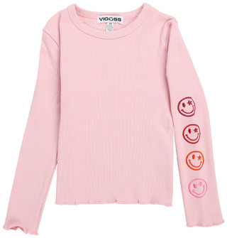 Thumbnail 1: Vigoss Big Girls Long Sleeve Ribbed Embroidered Smiley Top 
