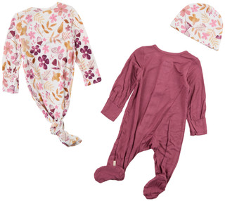 Thumbnail 2: HUGGIES Baby Girls 3 Pc Sleeper Gown, Footie Pajamas & Hat 