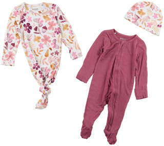 Thumbnail 1: HUGGIES Baby Girls 3 Pc Sleeper Gown, Footie Pajamas & Hat 