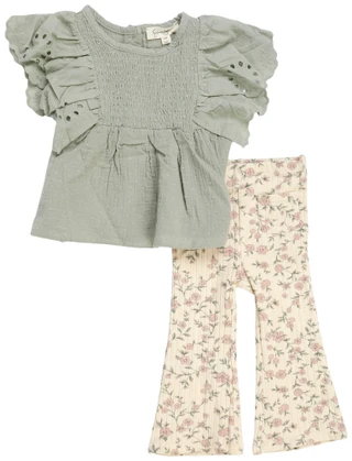 Thumbnail 1: Jessica Simpson Baby Girls 2 Pc Eyelet Top & Floral Pants Set 