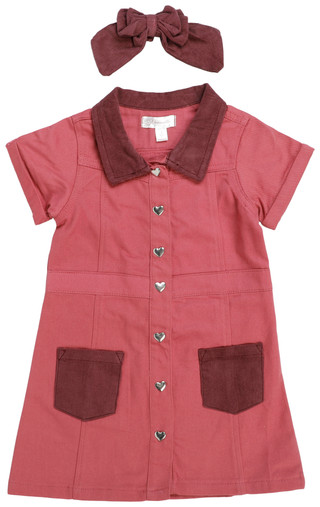 Thumbnail 1: Nannette Little Girls 2 Pc Denim Utility Dress & Hair Bow 