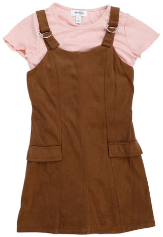 Thumbnail 1: Speechless Big Girls 2 Pc Ribbed Tee & Suede Jumper Set 