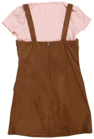Thumbnail 2: Speechless Big Girls 2 Pc Ribbed Tee & Suede Jumper Set 