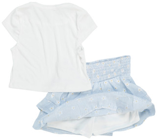 Thumbnail 2: Love To Be Loved Little Girls 2 Pc Ribbed Tee & Floral Skort Set 