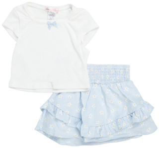 Thumbnail 1: Love To Be Loved Little Girls 2 Pc Ribbed Tee & Floral Skort Set 