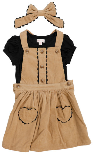 Thumbnail 1: Nannette Little Girls 3 Pc Ribbed Tee, Jumper & Hair Bow 