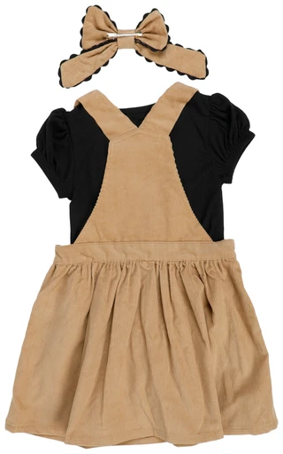 Thumbnail 2: Nannette Little Girls 3 Pc Ribbed Tee, Jumper & Hair Bow 
