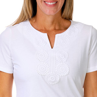 Thumbnail 2: Coral Bay Women's Short Sleeve Split Neck Crochet Top 