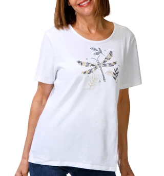 Thumbnail 1: Coral Bay Women's Short Sleeve Embroidered Dragon Fly Top 