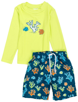 Thumbnail 1: Floatimini Little Boys 2 Pc Rashguard & Volley Swim Trunks 