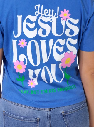 Thumbnail 2: Vintage threadz Juniors Short Sleeve Jesus Loves You Boyfriend Tee 