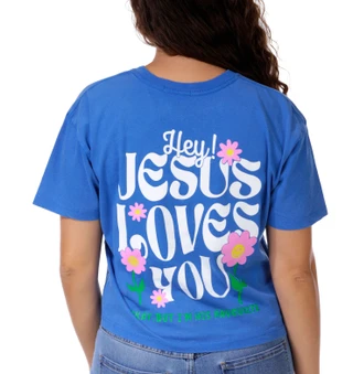 Thumbnail 1: Vintage threadz Juniors Short Sleeve Jesus Loves You Boyfriend Tee 