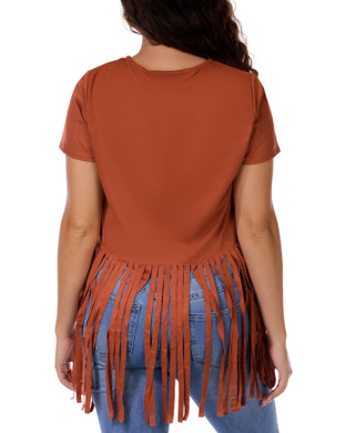 Thumbnail 2: Saints & Hearts Juniors Short Sleeve Faux Suede Fringe Hem Top 