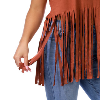 Thumbnail 3: Saints & Hearts Juniors Short Sleeve Faux Suede Fringe Hem Top 