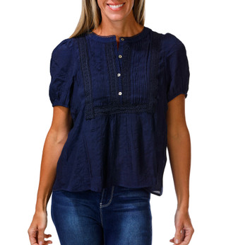 Thumbnail 1: Nanette Lepore Women's Crochet Front Pintuck Short Sleeve Top 