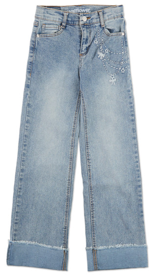 Thumbnail 1: Wallflower Girls Wide Leg Embroidered Chain Jeans 