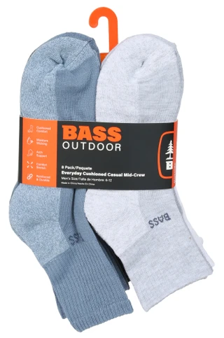Thumbnail 1: Bass Outdoor Men's 8 Pk Cushioned Casual Mid-Crew Socks 