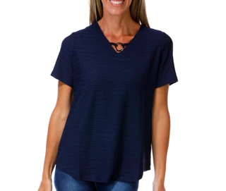 Thumbnail 1: Coral Bay Women's Short Sleeve Hardware V-Neck Top 