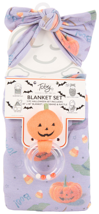 Thumbnail 1: Toby Baby Girls 3 Pc Halloween Blanket, Headband & Rattle Set 