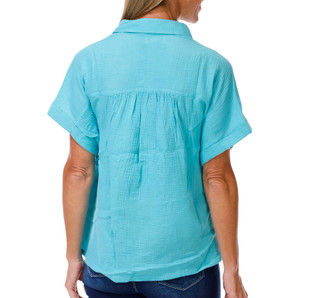 Thumbnail 2: Coral Bay Women's Short Sleeve Double Gauze Button Front Top 